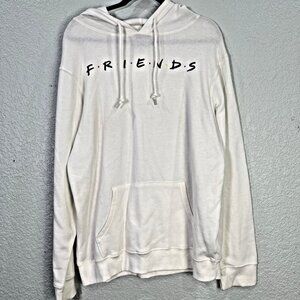 Friends Pullover Hooded Sweatshirt Womens L White Embroidered TV Show Lounge 90s